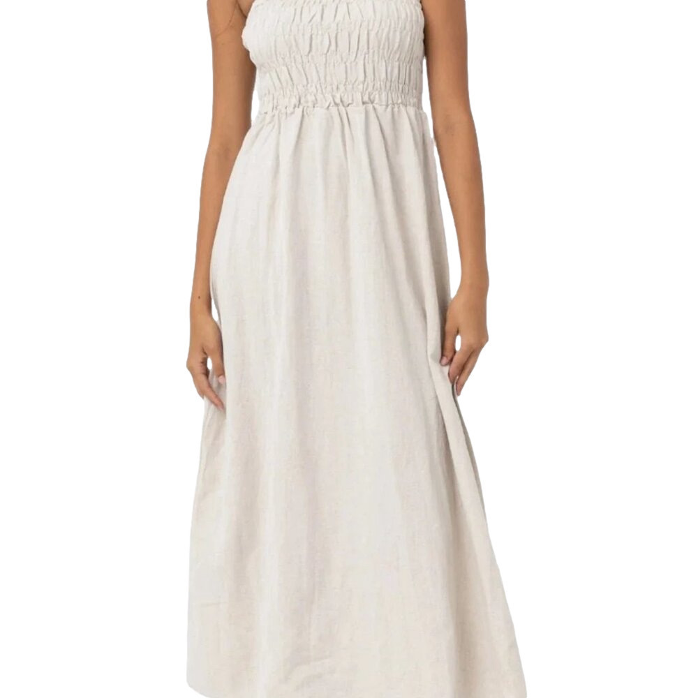 RHYTHM Women's Classic Shirred Midi Dress Oat Medium NWT- Australian Made 🦘 - Picture 3 of 13